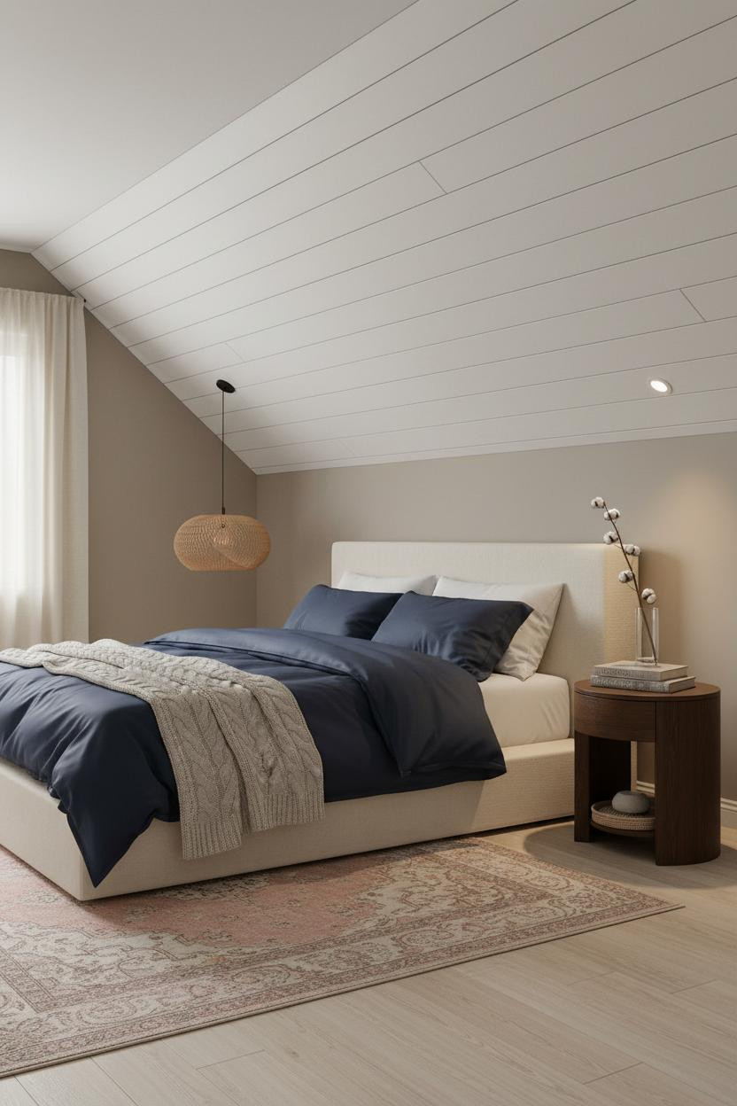 Warm Neutral Attic Bedroom Shiplap Design
