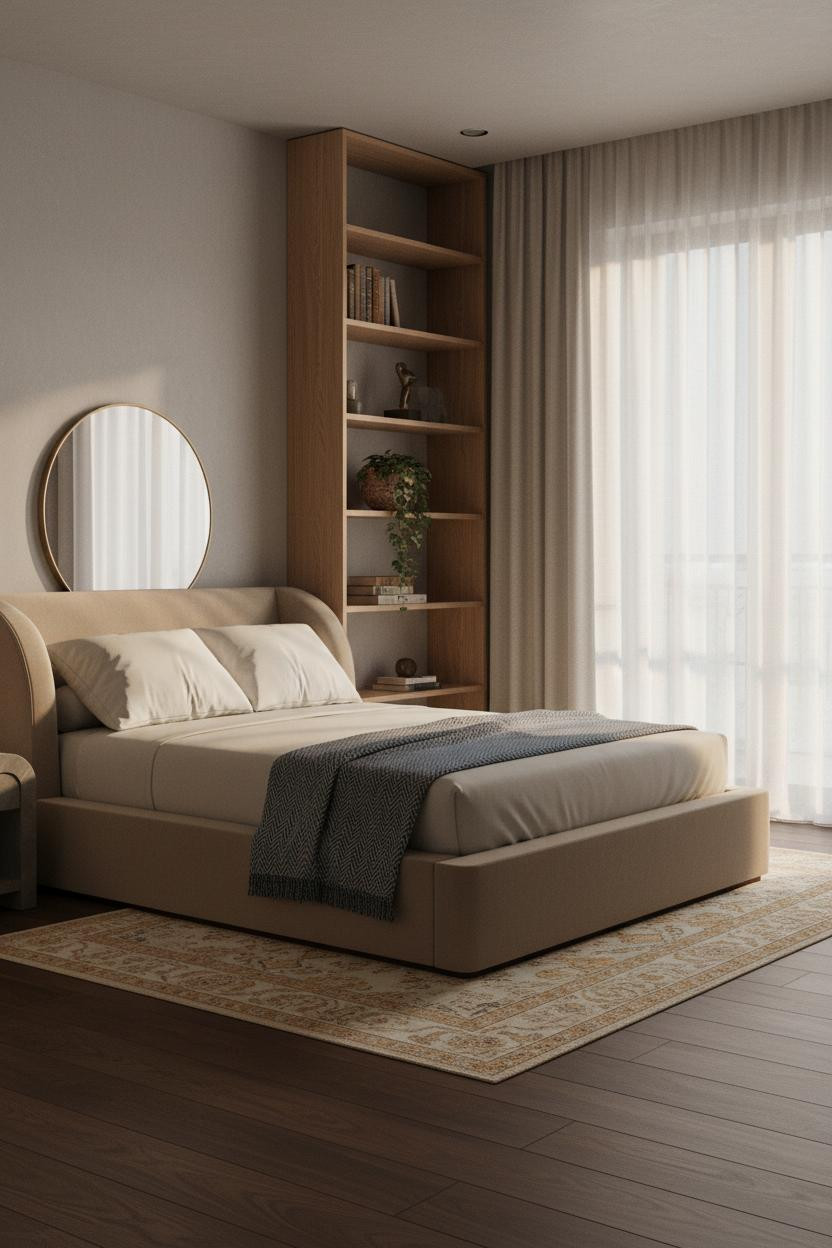Warm Neutral Bedroom Attic Shelving Light
