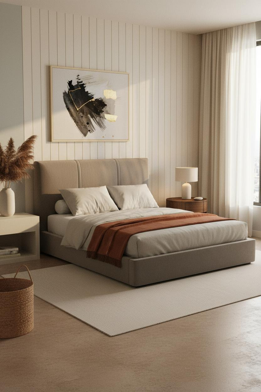 Warm Neutral Bedroom Attic Shiplap