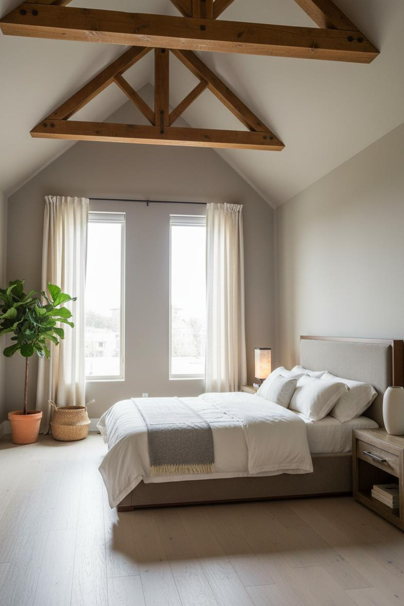 High Ceiling Bedroom Cathedral Beams