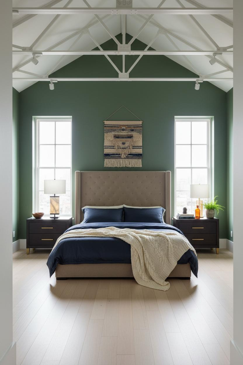High Ceiling Bedroom Cathedral Trusses Design