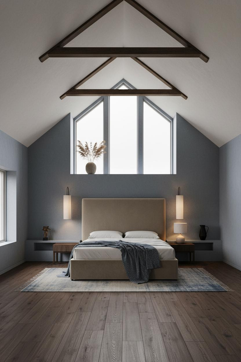 High Ceiling Bedroom Cathedral Timber Beams