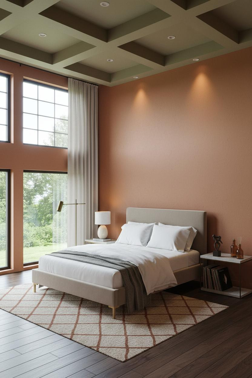 High Ceiling Bedroom Coffered Ceiling Design
