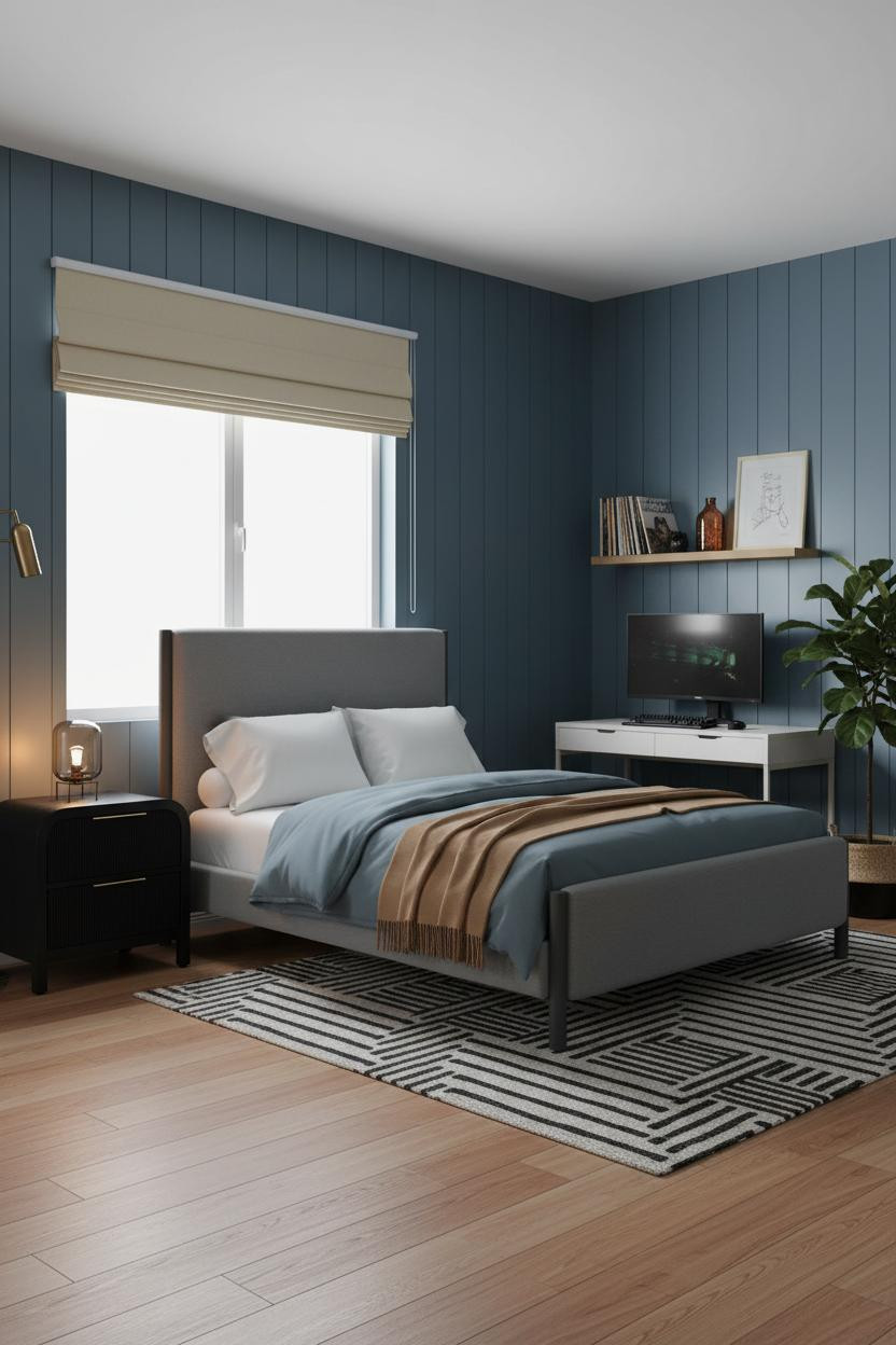 Cozy Gamer Bedroom Slate Accent Wall