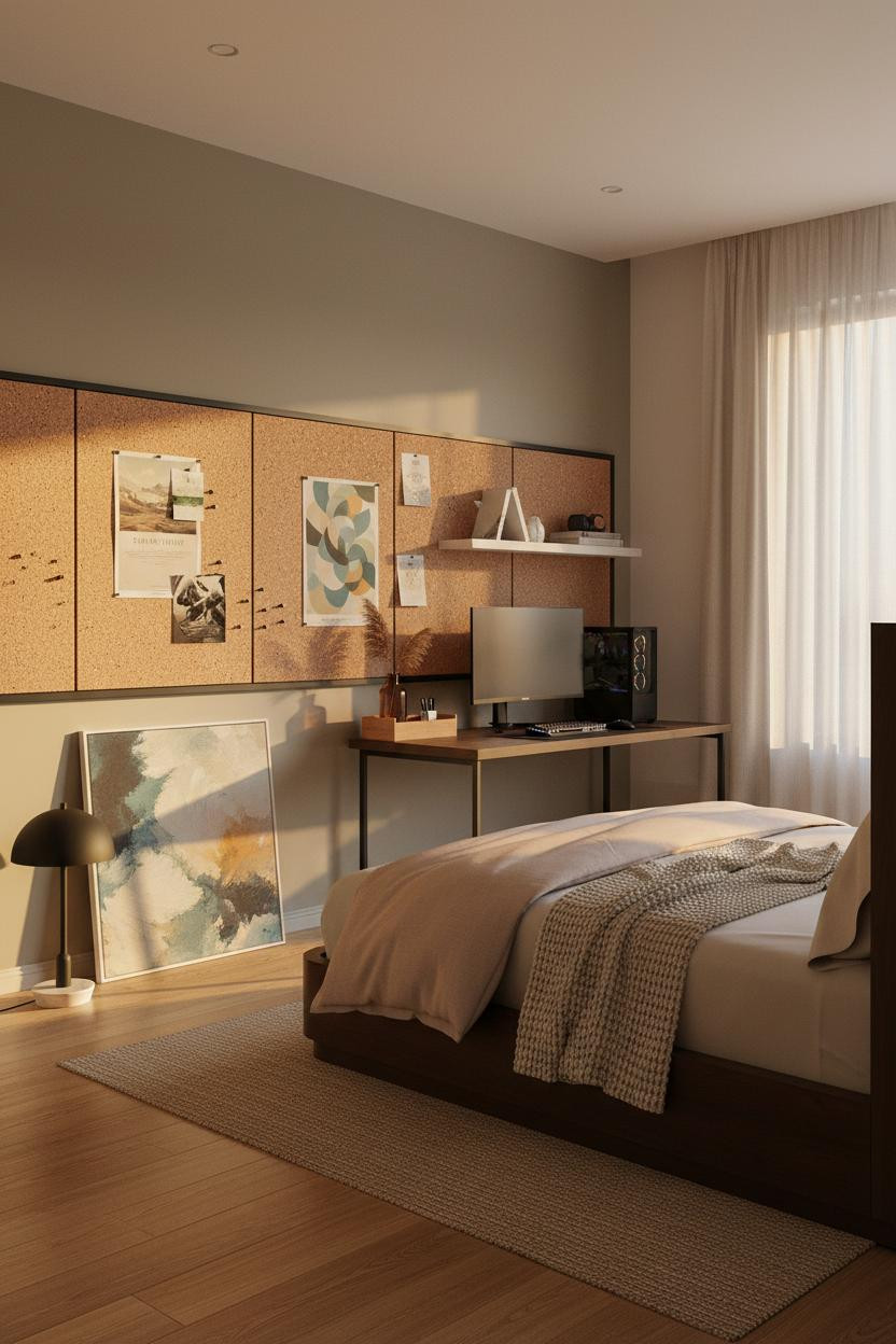 Cozy Gamer Bedroom Cork Pinboard Warm Lighting