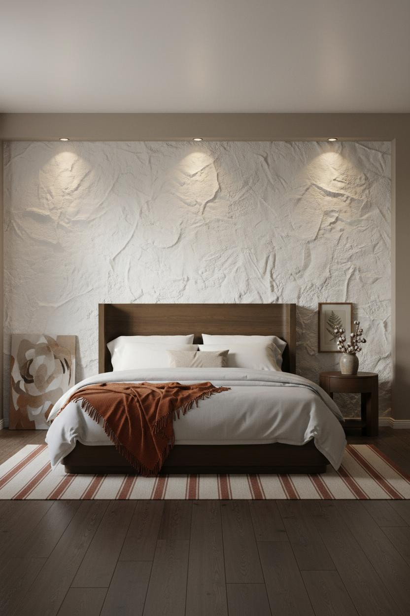 Rustic Farmhouse Bedroom Whitewashed Accent Wall