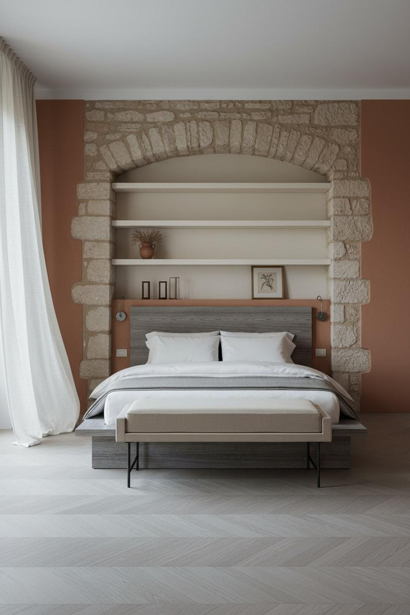 Rustic Farmhouse Bedroom Stone Alcove Nook