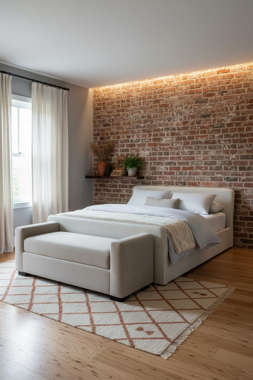 Rustic Farmhouse Bedroom Exposed Brick Design