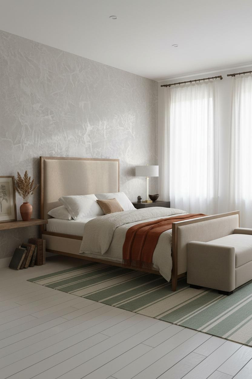 Rustic Farmhouse Bedroom Textured Plaster Linen