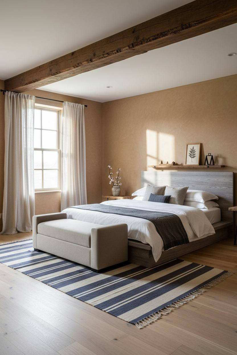 Rustic Farmhouse Bedroom Exposed Beam