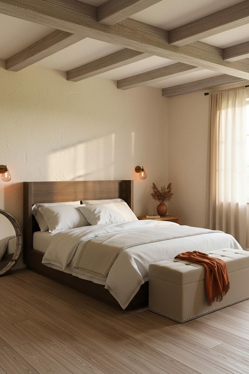 Rustic Chic Bedroom Exposed Beams Farmhouse