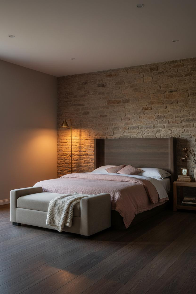Rustic Chic Bedroom Stone Accent Wall