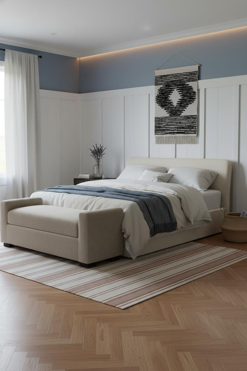 Rustic Chic Bedroom Wainscoting Denim Walls