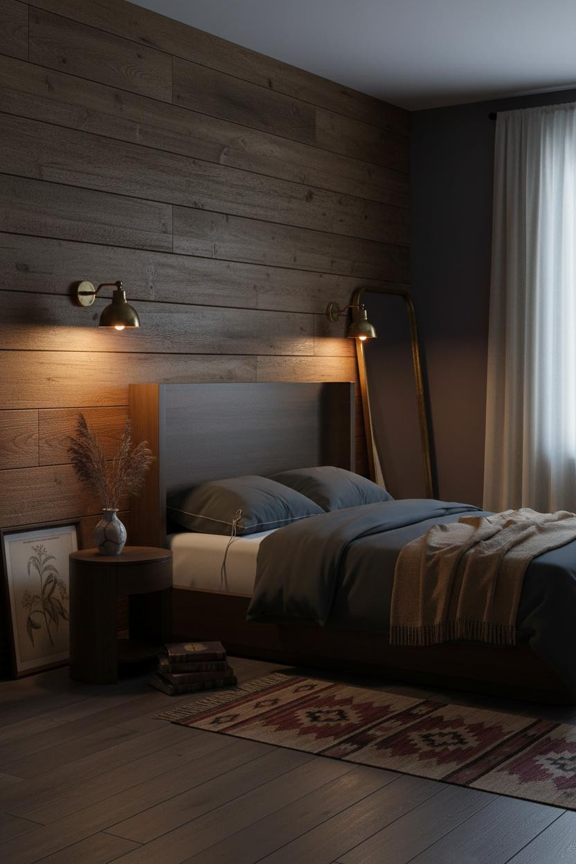 Moody Cottage Bedroom Dark Timber Brass