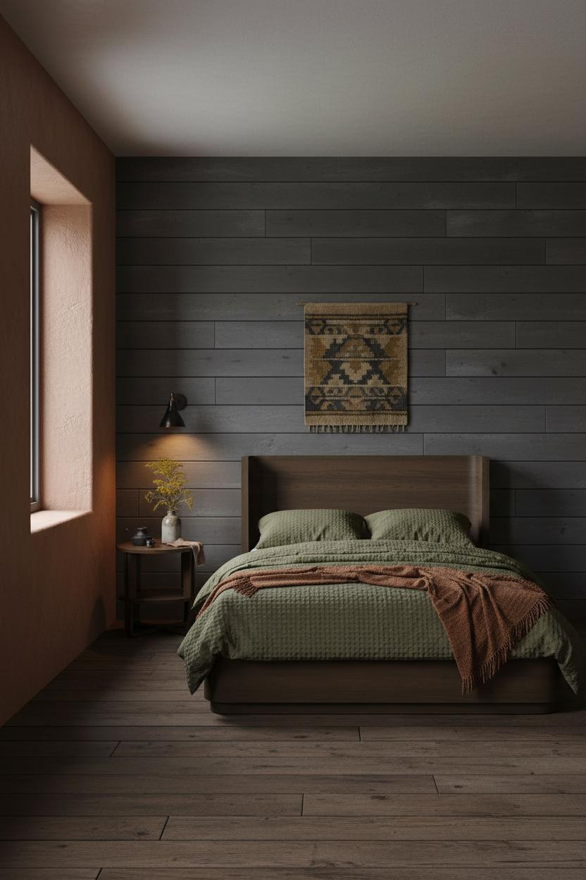 Moody Cottage Bedroom Dark Shiplap Vintage