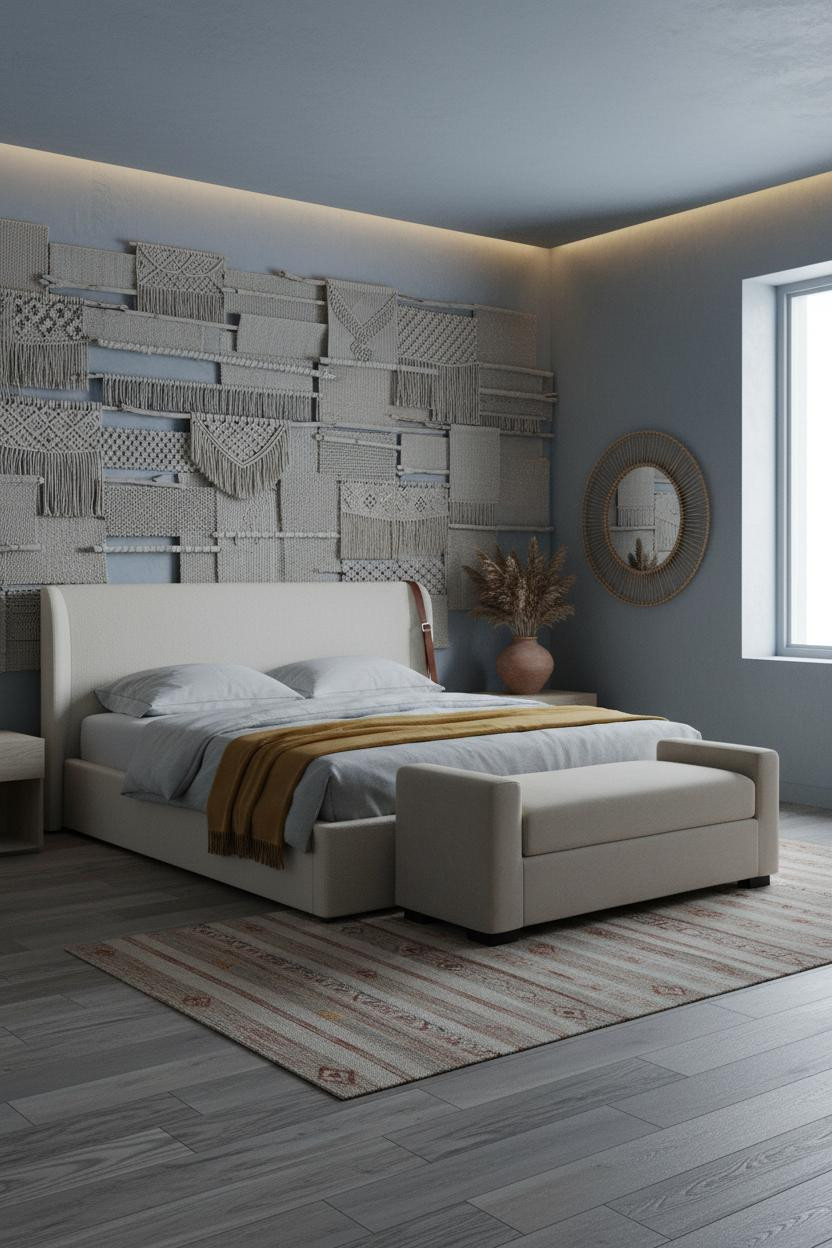 Neutral Coastal Bedroom Woven Head Wall