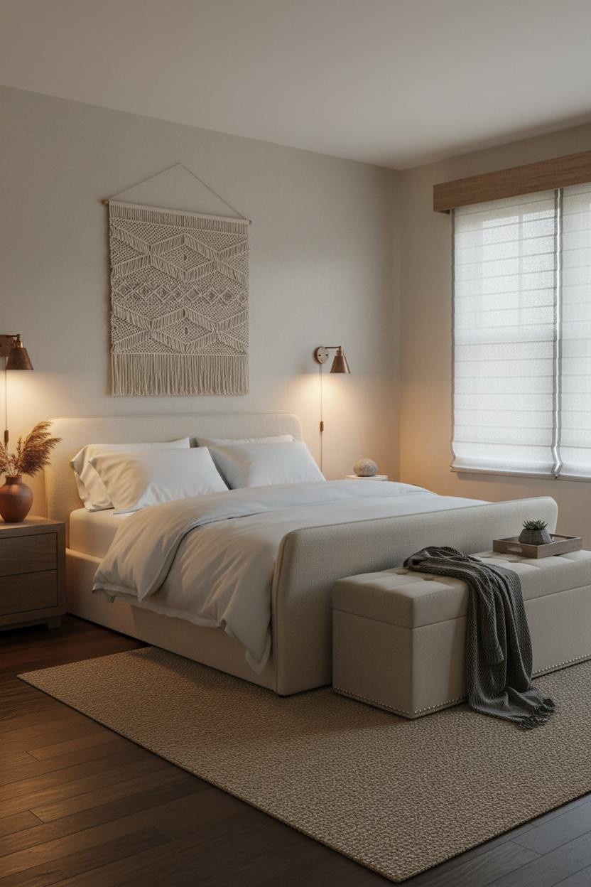 Neutral Coastal Bedroom Warm Linen Shades
