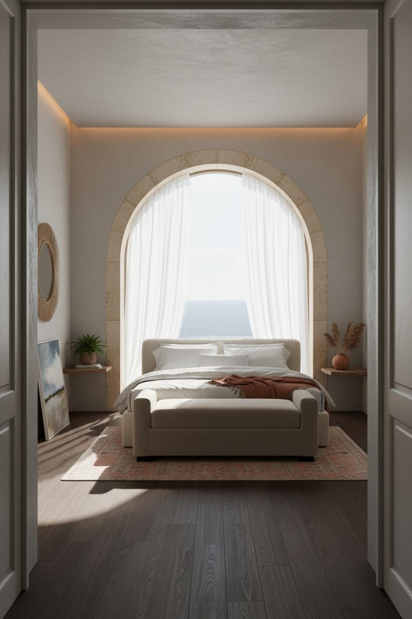 Neutral Coastal Bedroom Limestone Window
