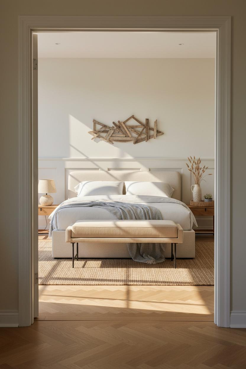 Neutral Coastal Bedroom Wainscoting