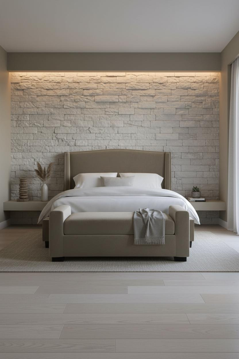 Neutral Coastal Bedroom Stone Accent