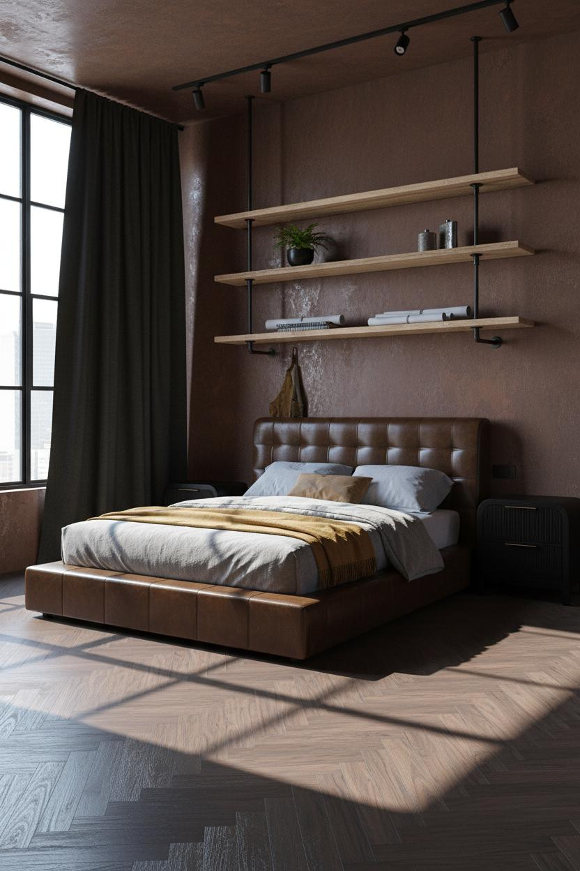 Rustic Industrial Bedroom Pipe Shelving