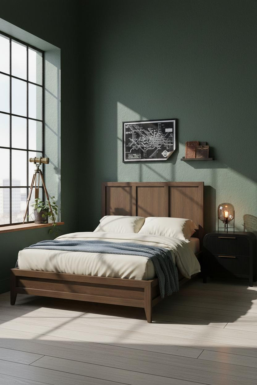 Rustic Industrial Bedroom Green Plaster Steel Window