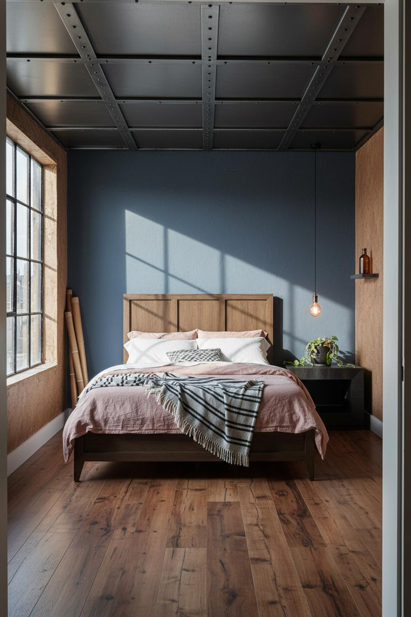 Rustic Industrial Bedroom Steel Ceiling