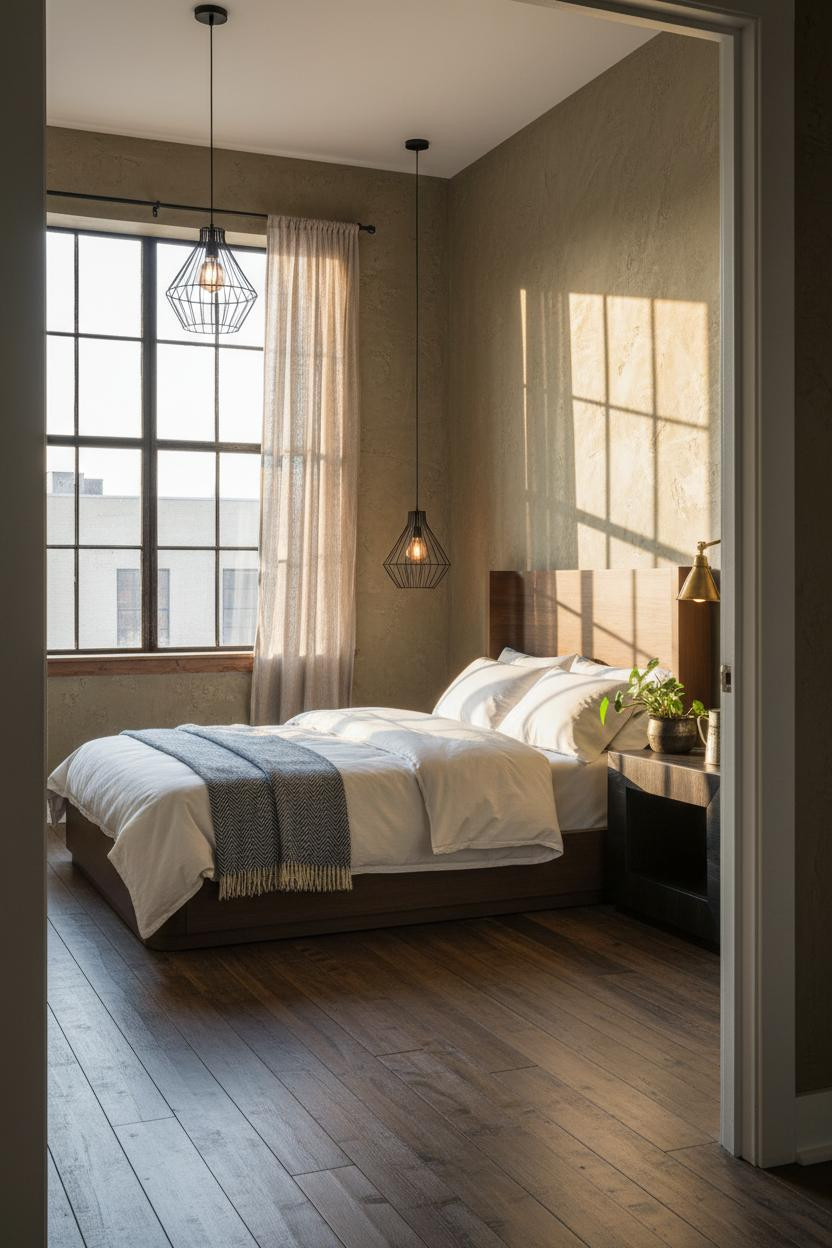 Rustic Industrial Bedroom Black Steel Window