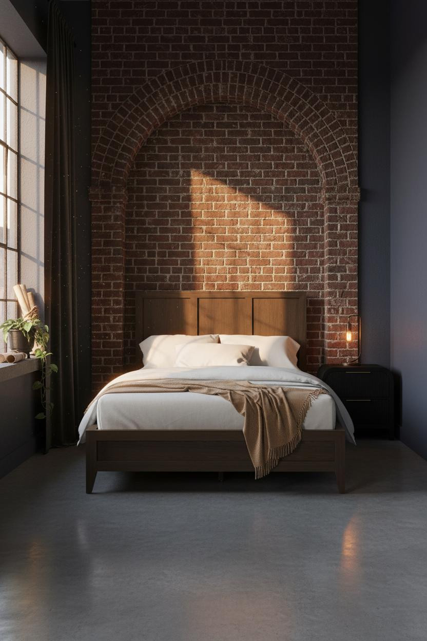 Rustic Industrial Bedroom Brick Arch