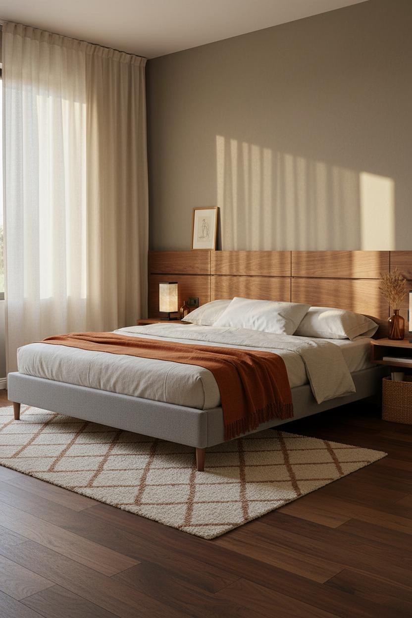 Modern Bed Design Walnut Headboard Bedroom