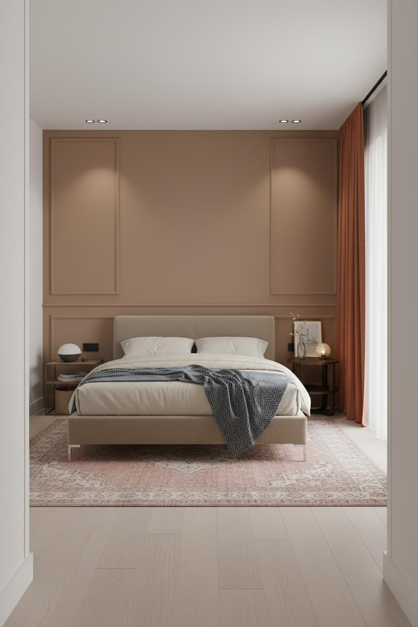 Modern Platform Bed Clay Wainscoting Design