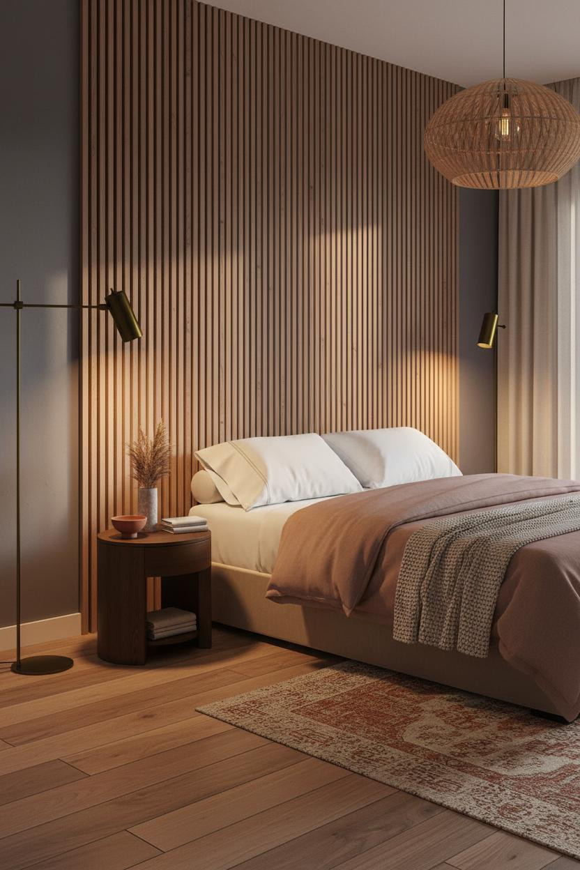 Modern Bed Design Walnut Slat Wall Platform