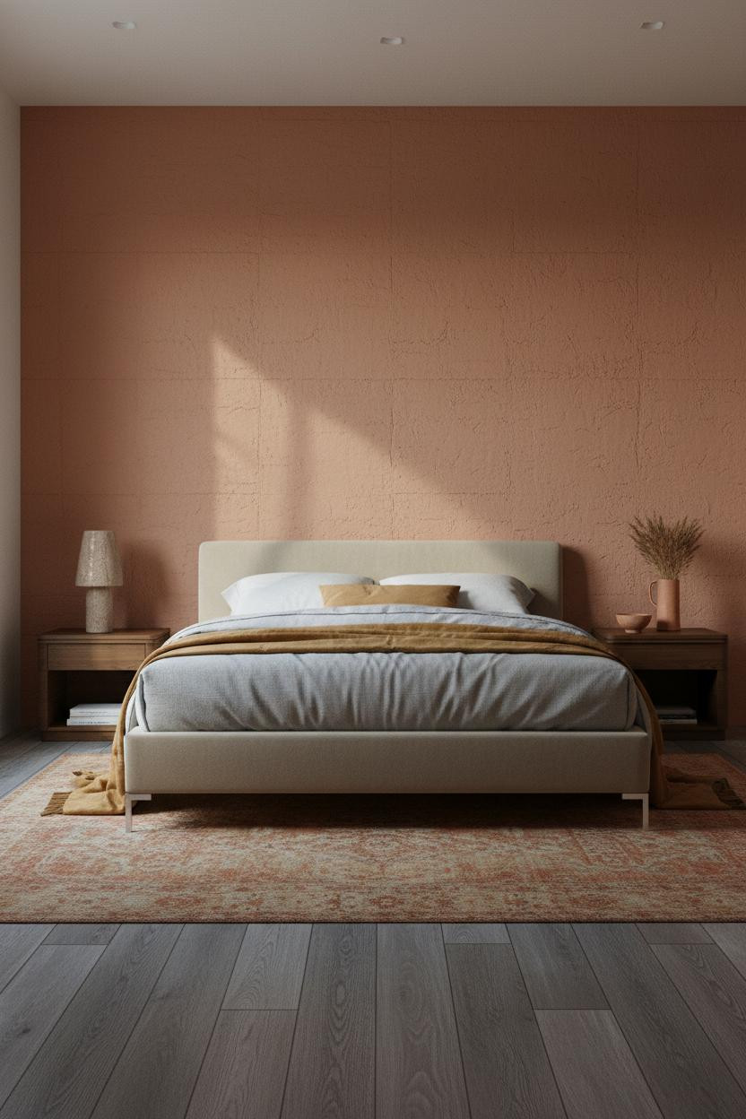 Modern Bed Design Terracotta Accent Wall