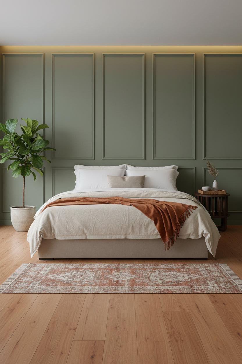 Modern Coastal Bed Design Olive Paneling