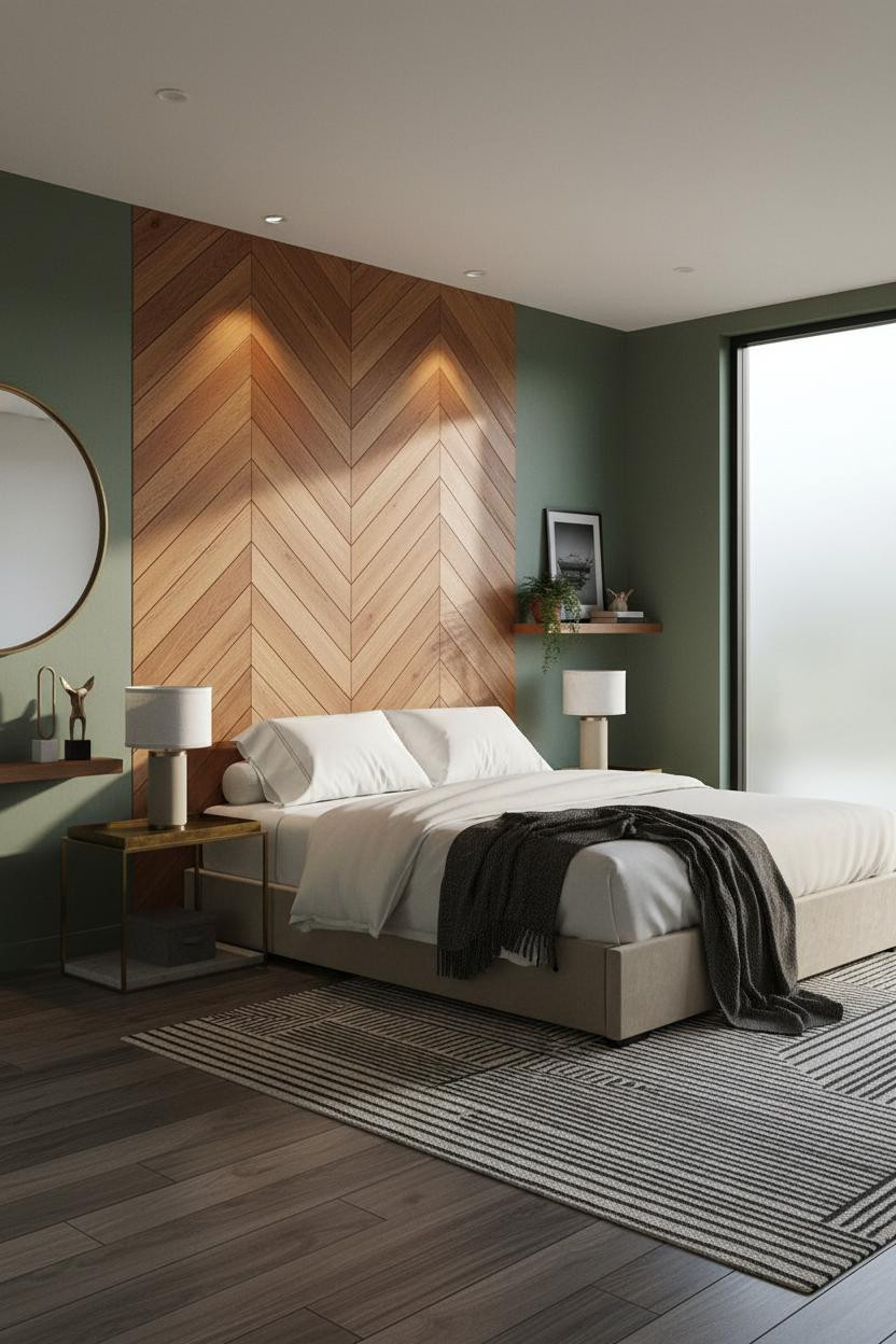 Modern Bed Design Herringbone Headboard MCM