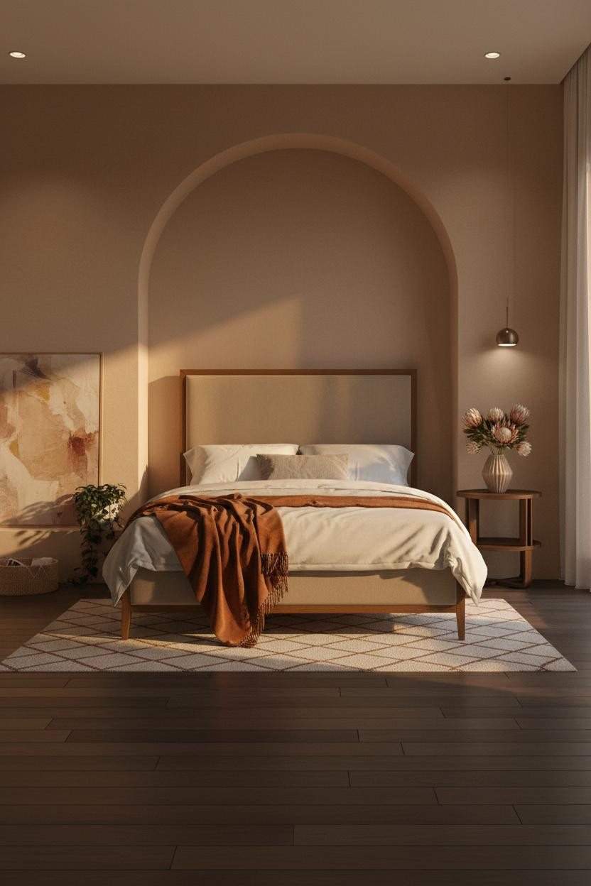 Modern Bed Design Arched Niche Botanical Bedroom
