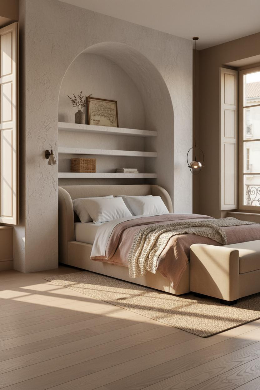 Modern French Country Bedroom Arched Alcove Niche