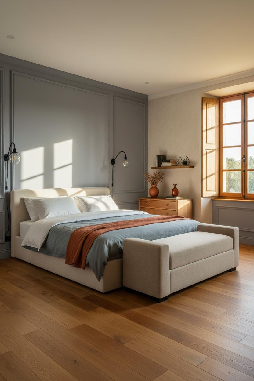 Modern French Country Bedroom Wainscoting Light