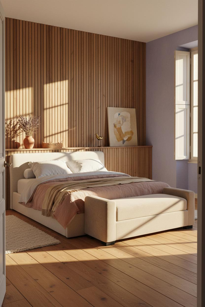 Modern French Country Bedroom Walnut Walls