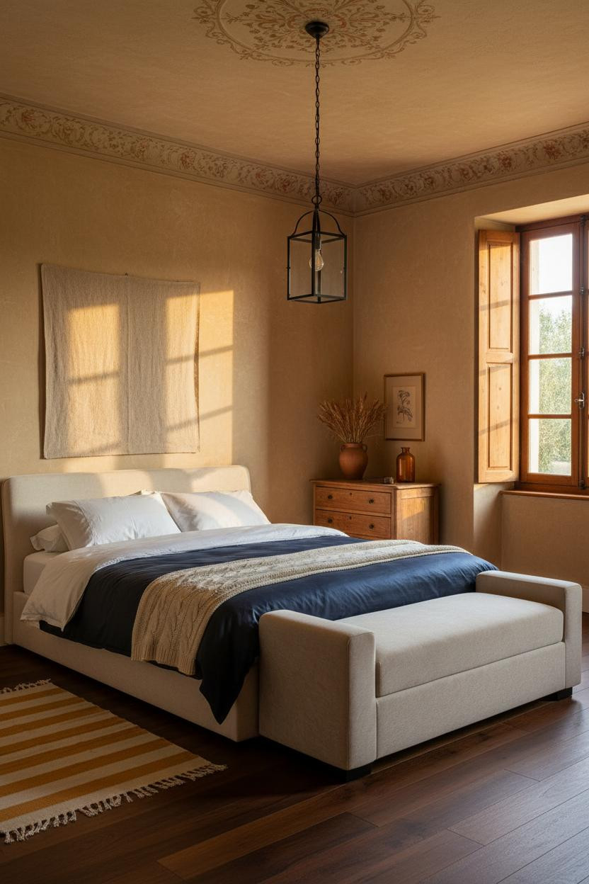Modern French Country Bedroom Warm Plaster