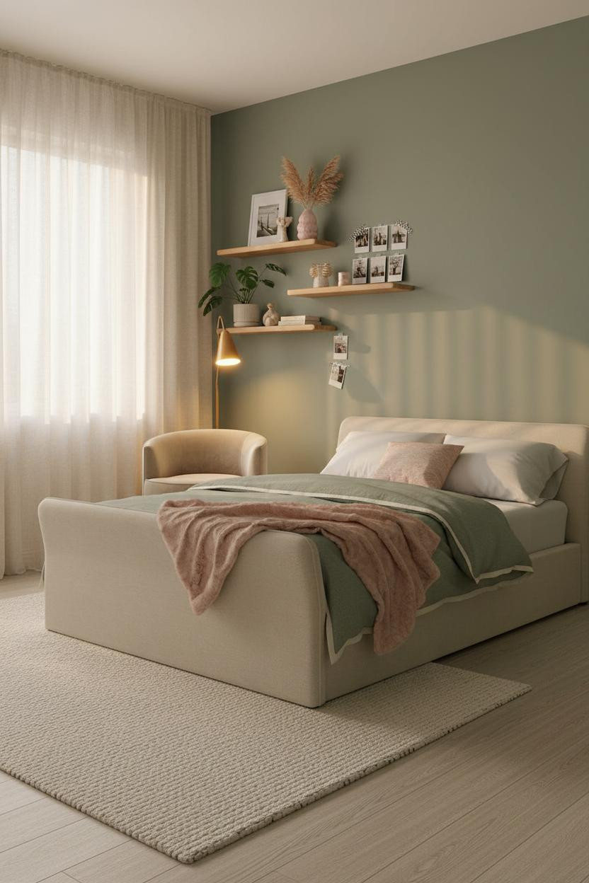 Teen Bedroom Aesthetic Scandi Design with Sage Accent Wall