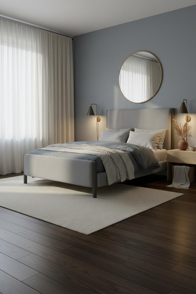 Gray Bed Frame Japandi Bedroom Design