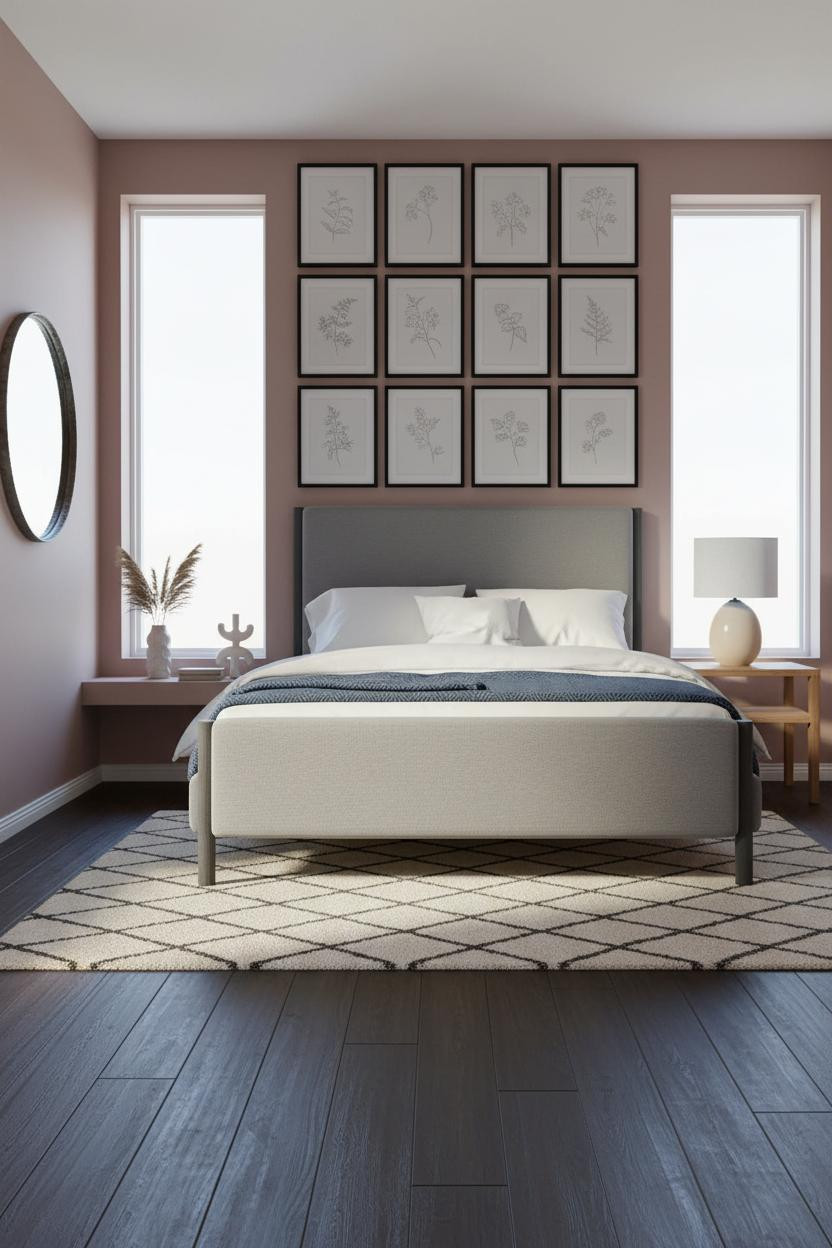 Gray Bed Frame Gallery Wall Bedroom