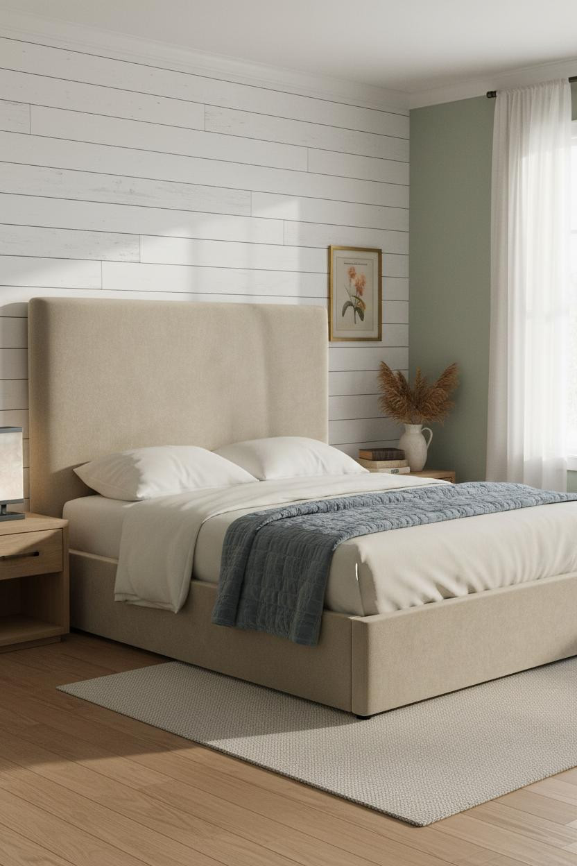 Grand Millennial Bedroom Coastal Shiplap Sage