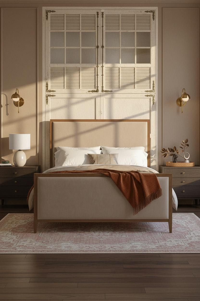 Grand Millennial Bedroom Vintage Shutters Brass