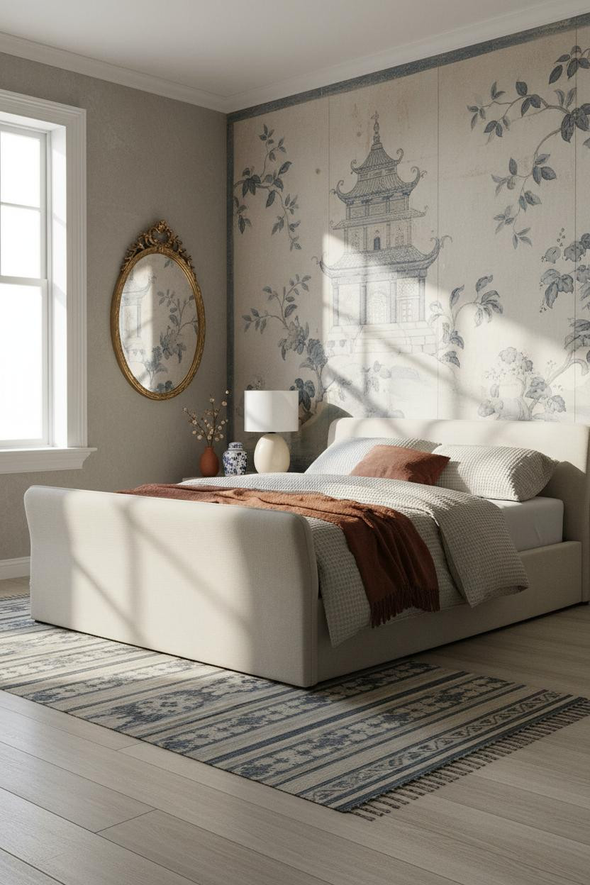Grand Millennial Bedroom Chinoiserie Mural