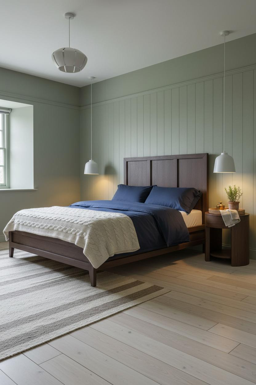 English Bedroom Classic Sage Paneled Cottage