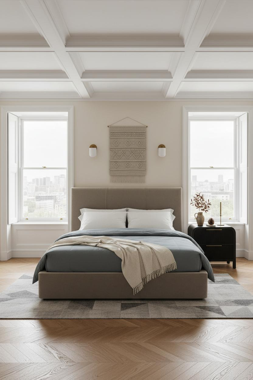 English Bedroom Classic Regency Coffered Ceiling Design