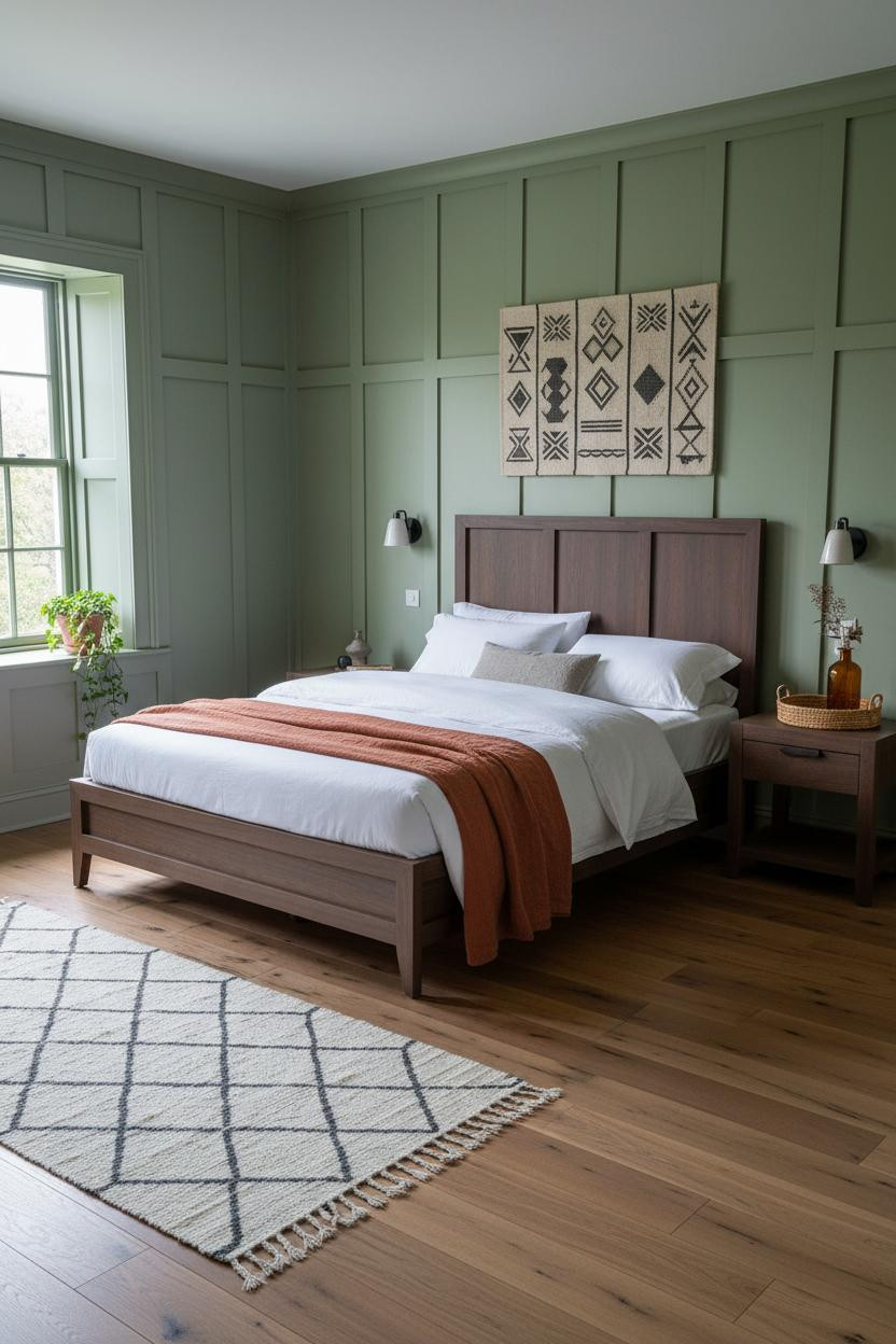 English Bedroom Classic Sage Paneling Arts Crafts
