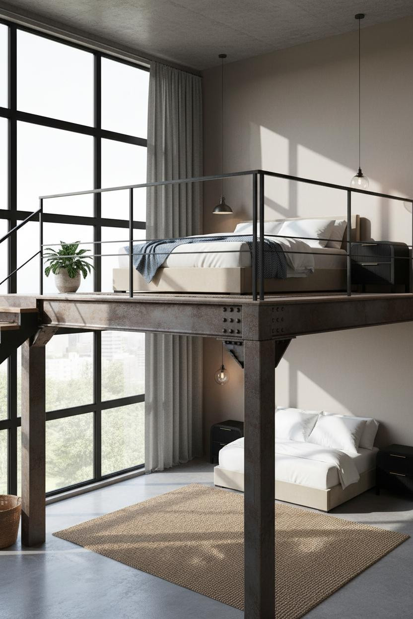 Mezzanine Bedroom Industrial Loft Platform Bed